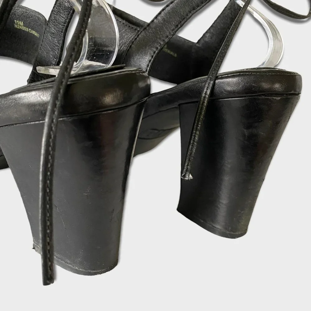ONO black cushioned‎ insole comfort heels sandals 11 M Cara tie back